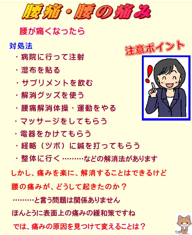 腰が痛くなる、痛みの原因は、どこにあるのか？問題ですね