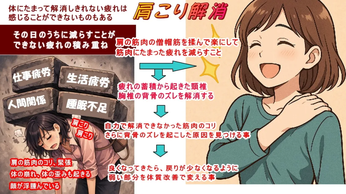 普段の生活することや仕事することや、体を動かすあらゆること疲れが肩に