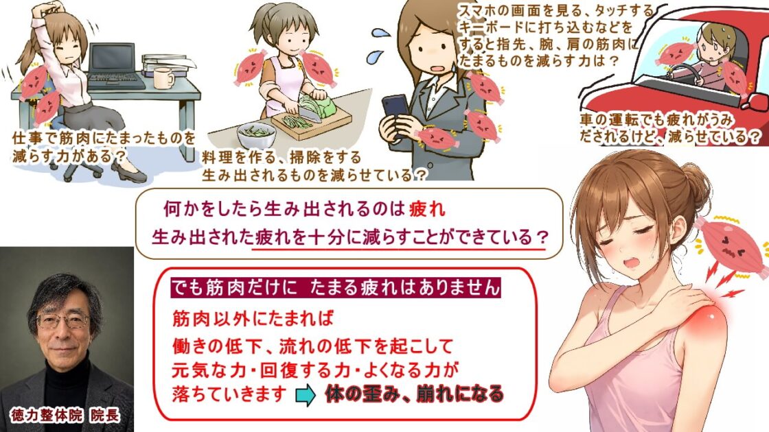 肩こりは筋肉もだけど、自力で解消できないのは働きの低下、流れの低下から(北九州市・小倉南区からも徳力整体院は36年の実績)